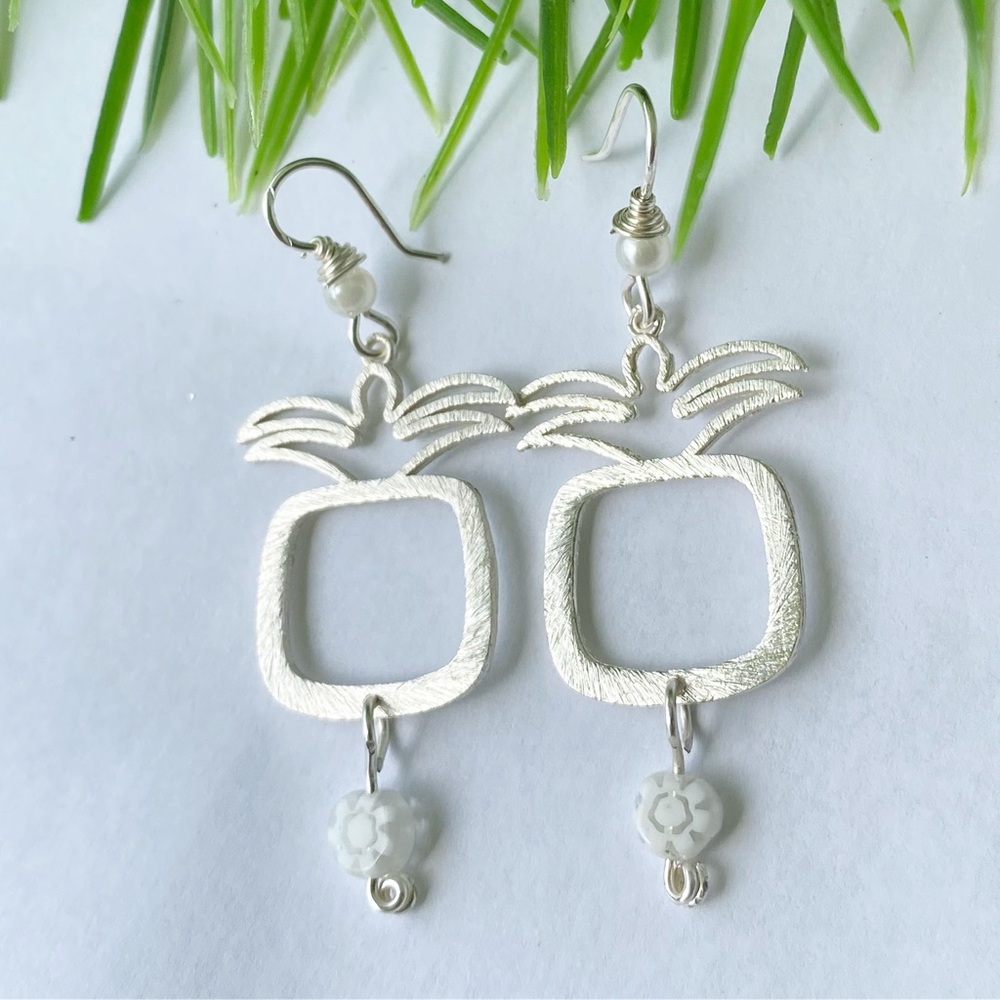 White Pineapple Drop Earrings for Women